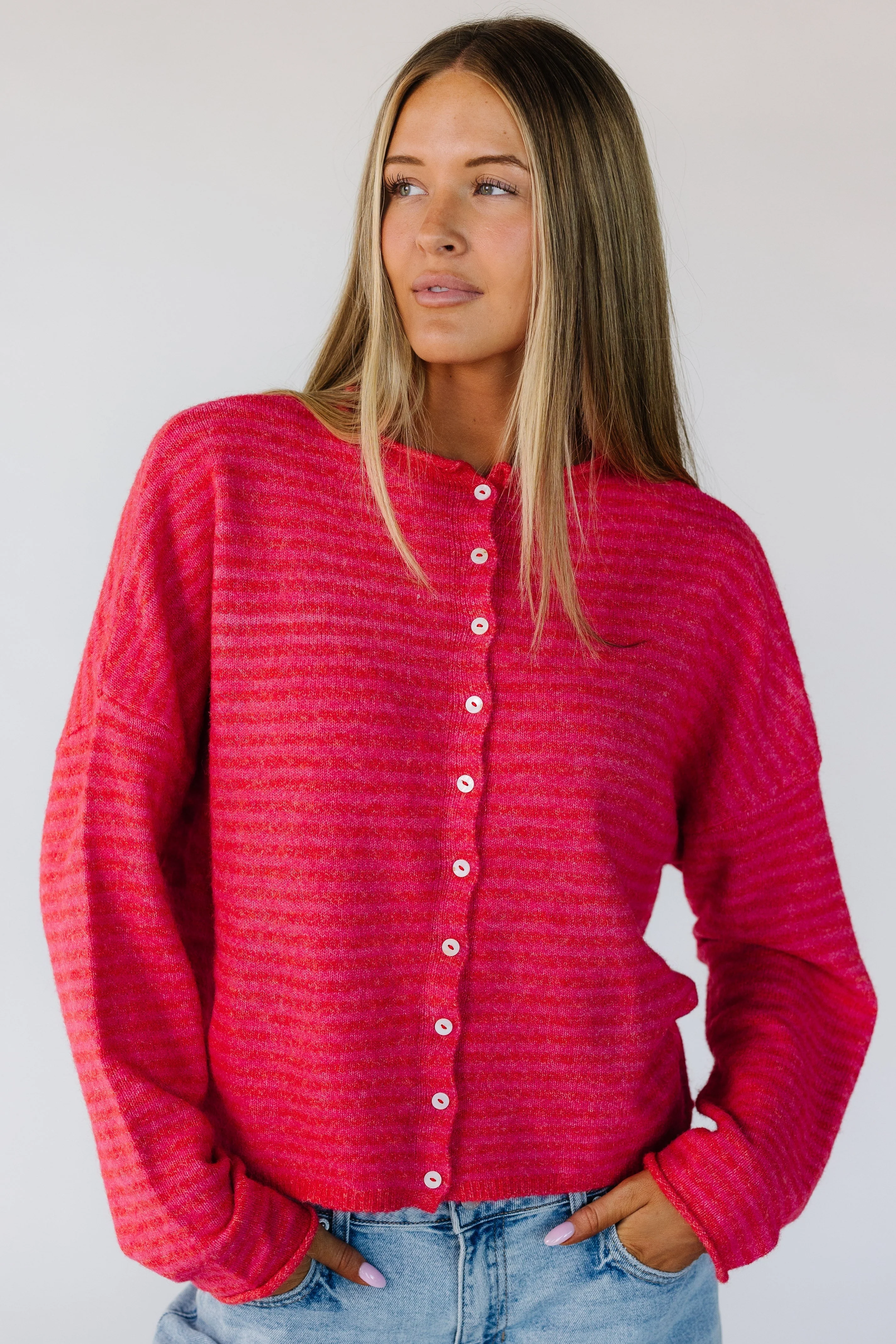 Aria New Stripe Cardigan - Red