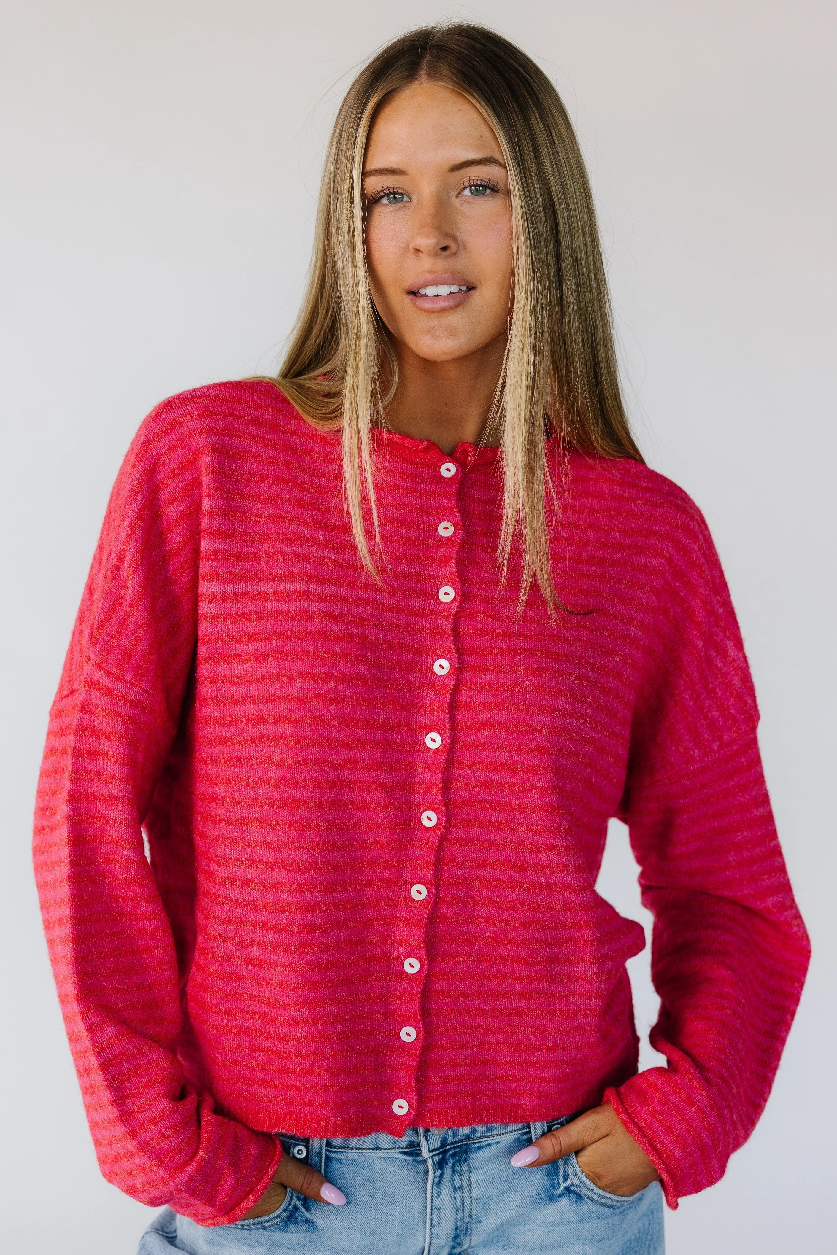 Aria New Stripe Cardigan - Red - Image 2