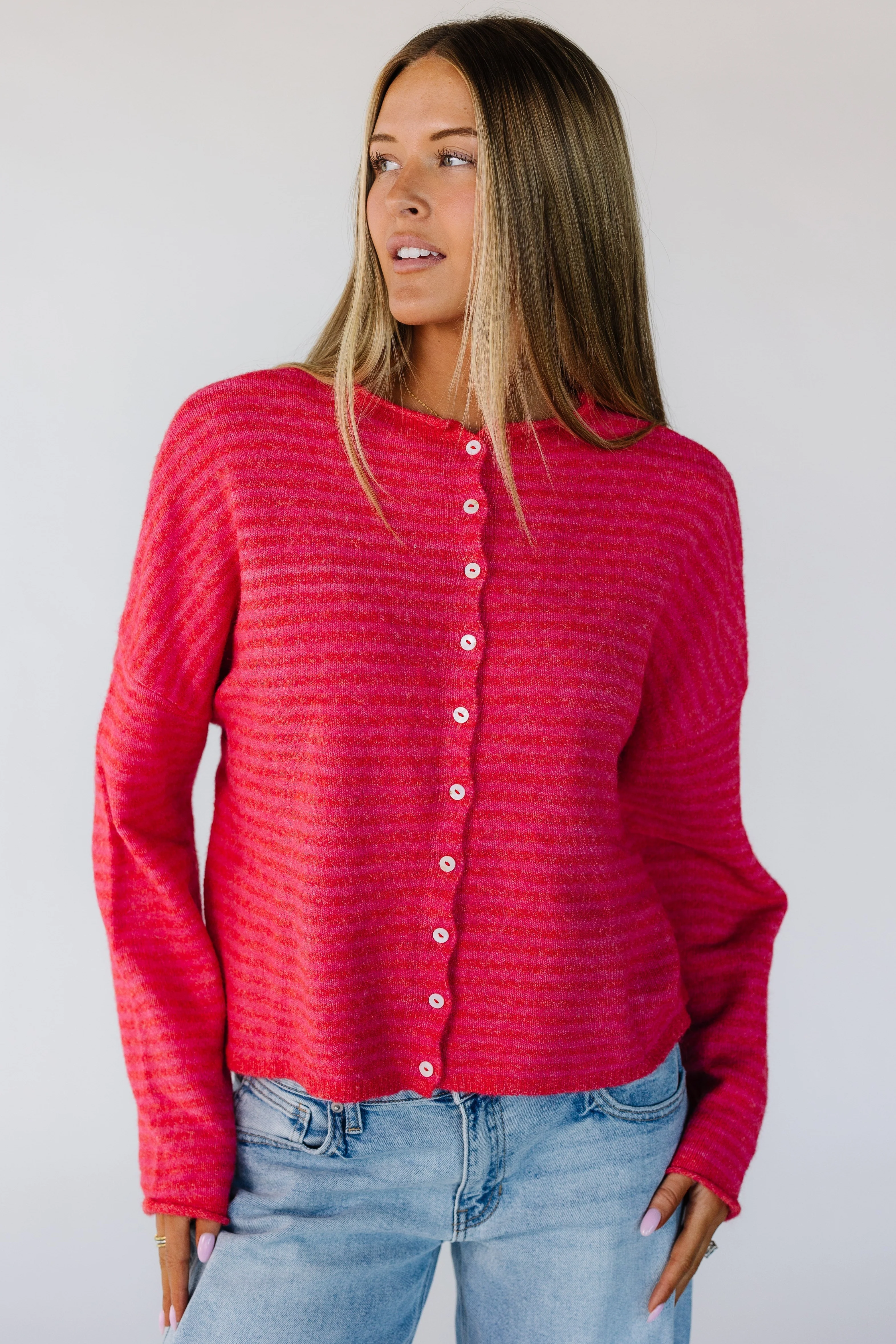 Aria New Stripe Cardigan - Red - Image 3