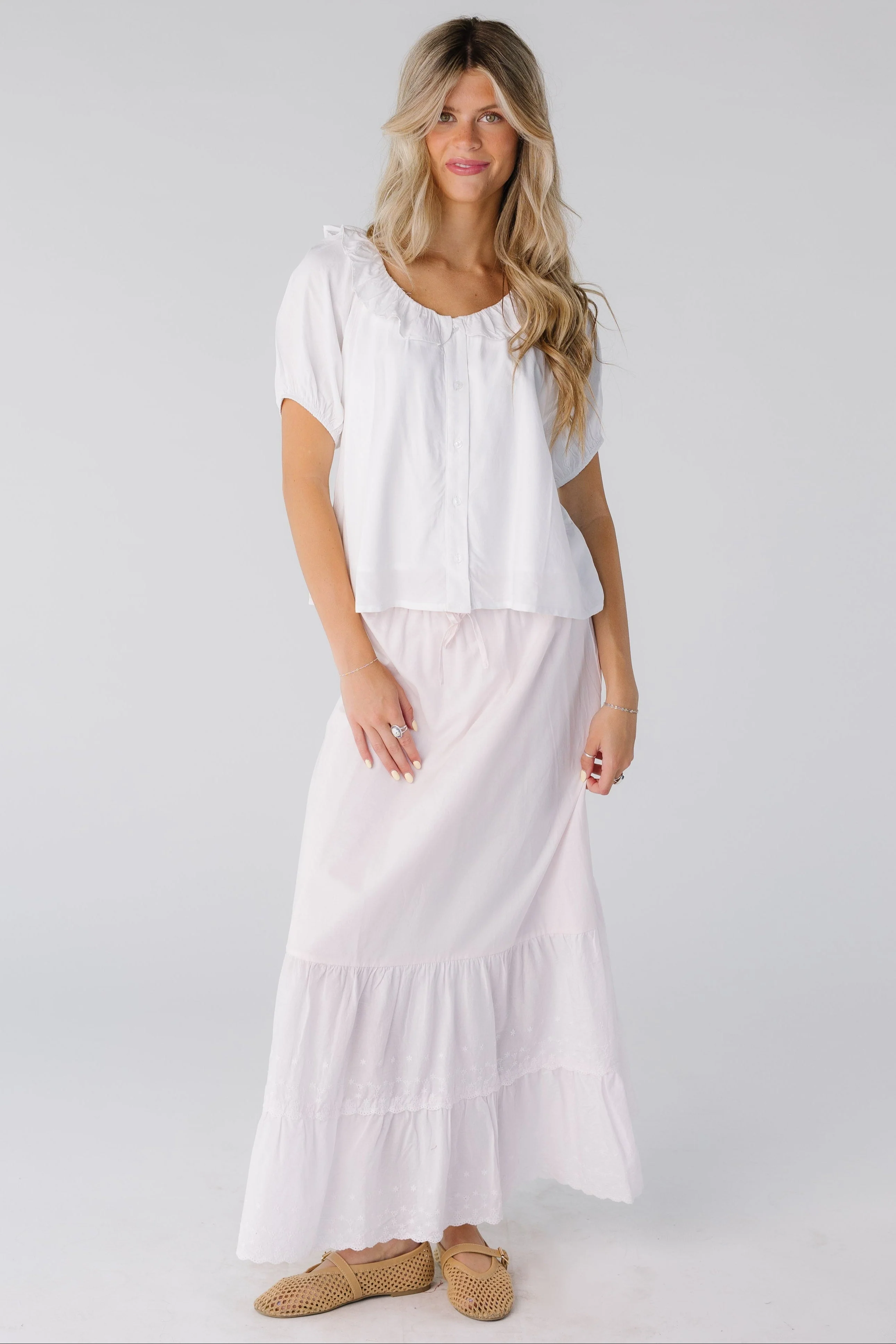 Brass & Roe Melanie Midi Eyelet Skirt