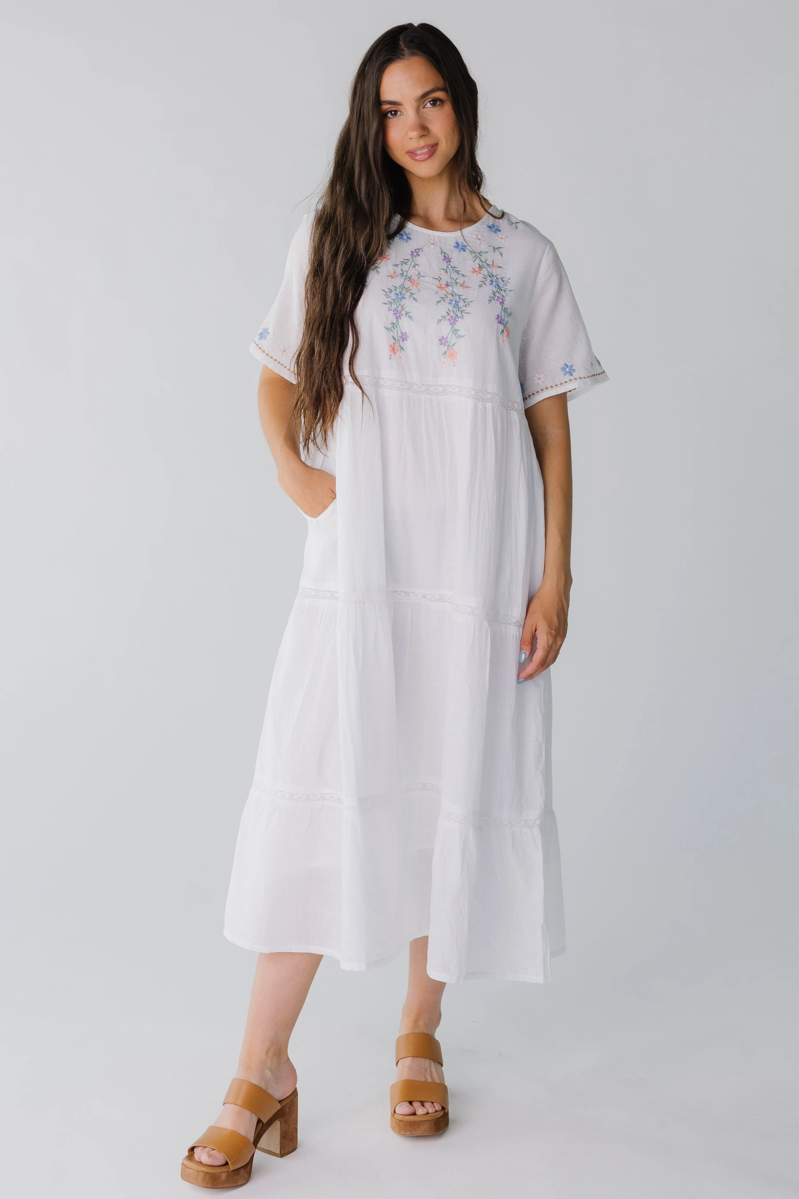 Citrus Spring Tiered Embroidered Dress