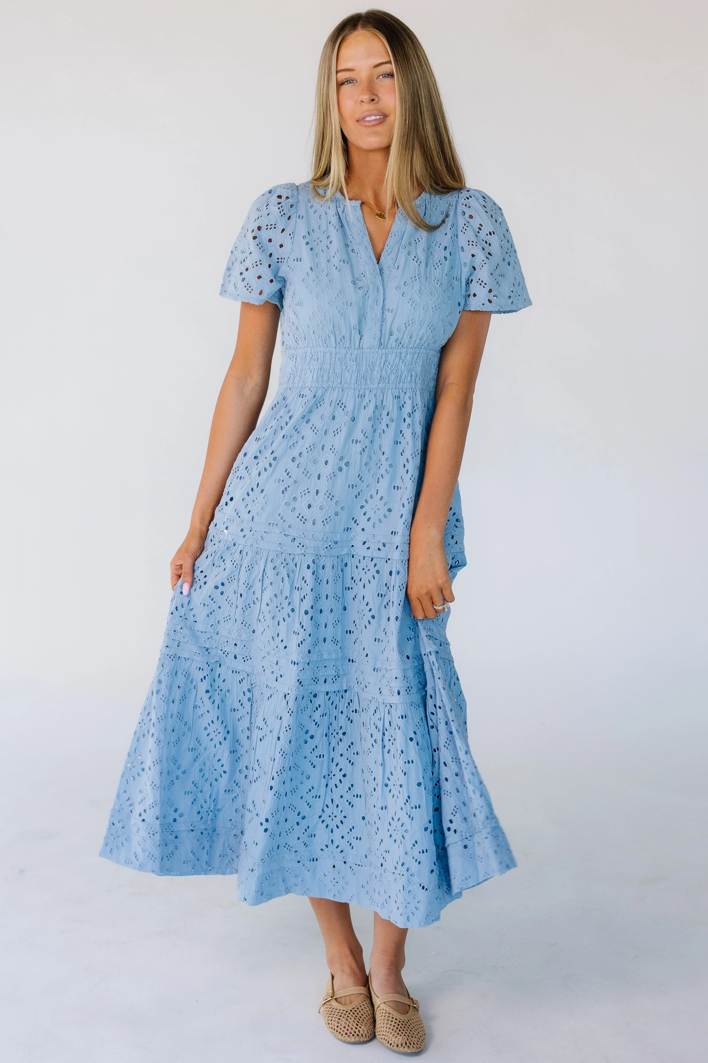 Citrus The Shae Spring Eyelet Dress - Light Blue - Image 3