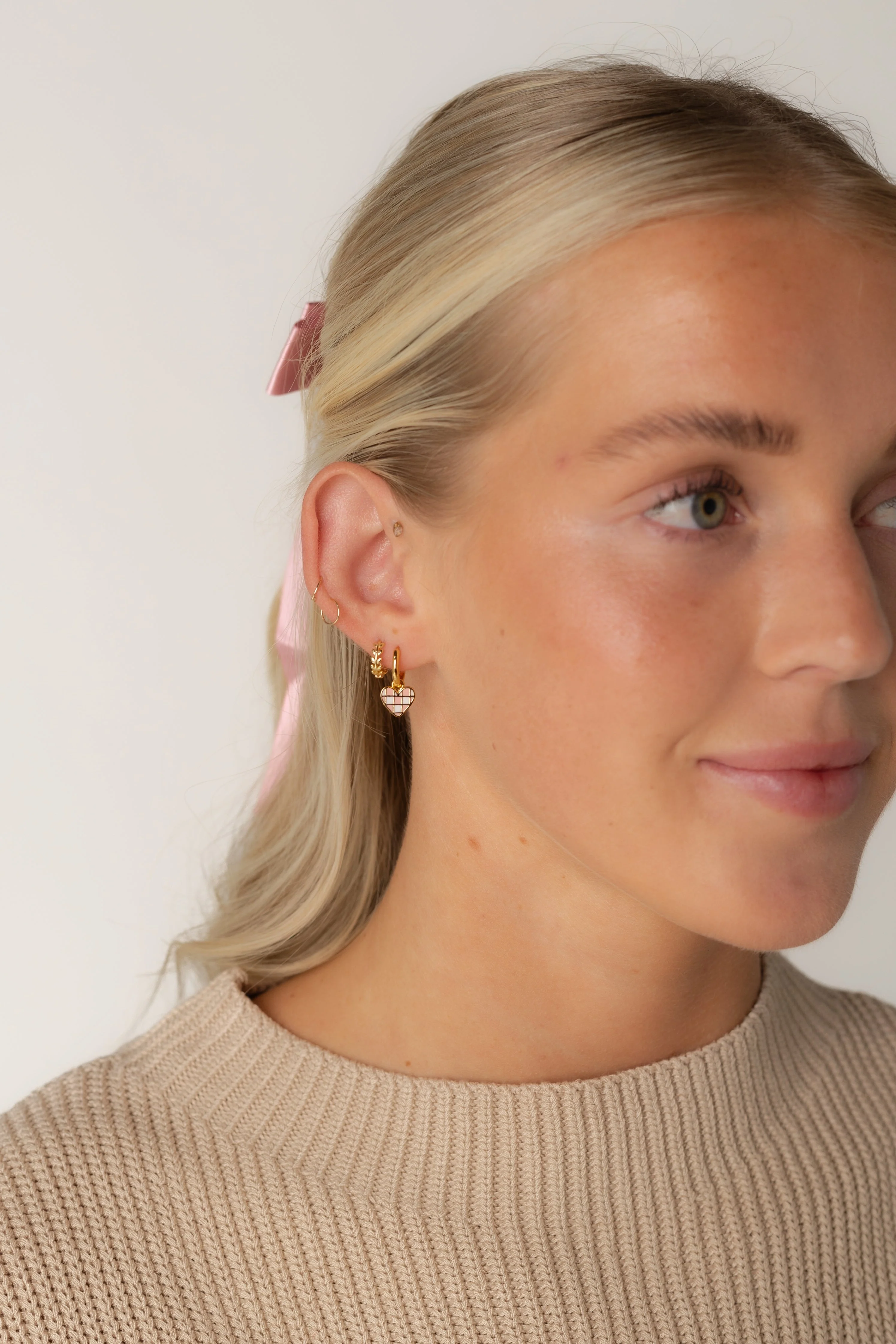 Cove Checker Heart Huggie Earrings - Image 5