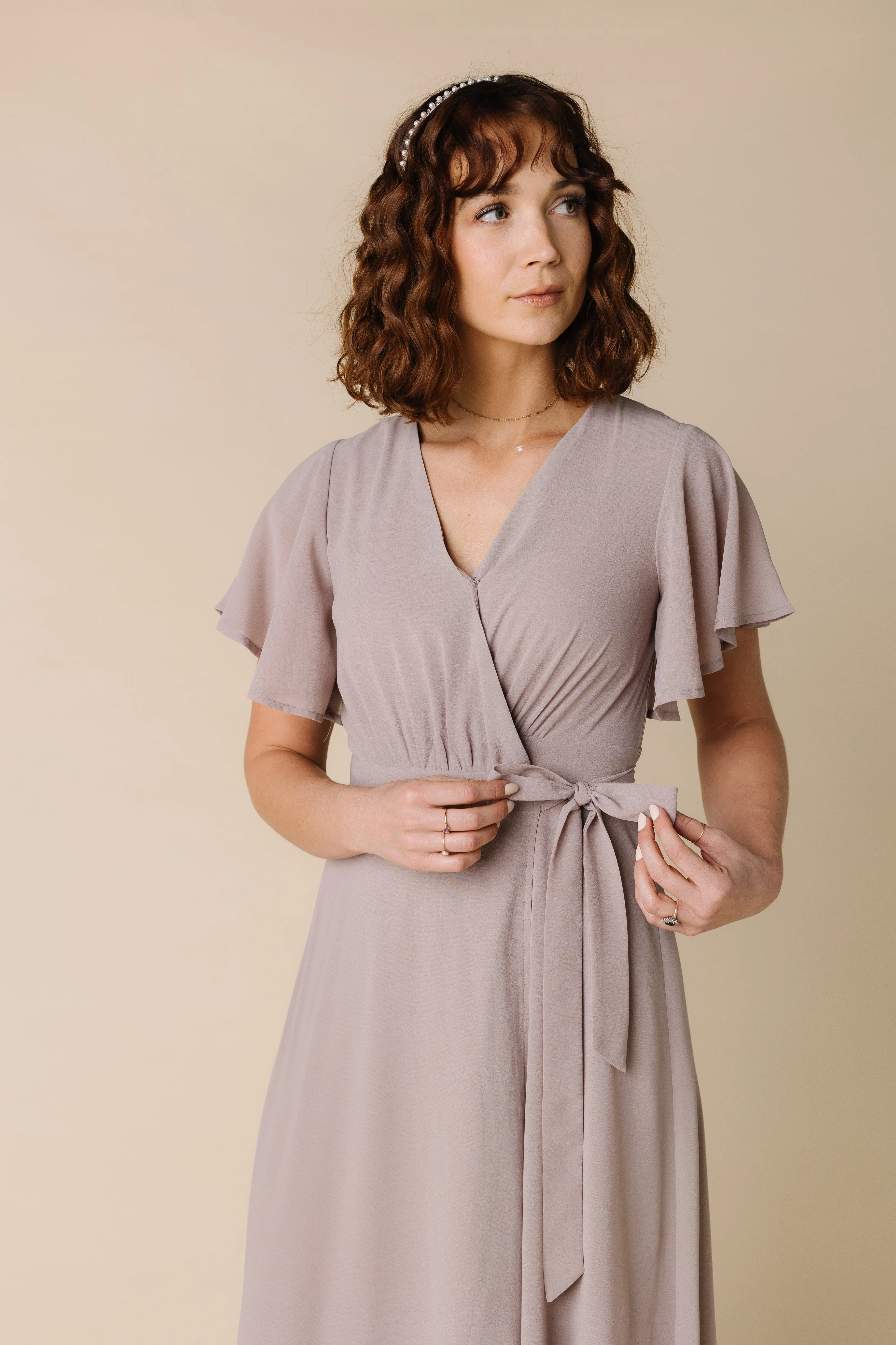 Naples Flutter Sleeve Wrap Maxi - Blush Taupe - Image 4
