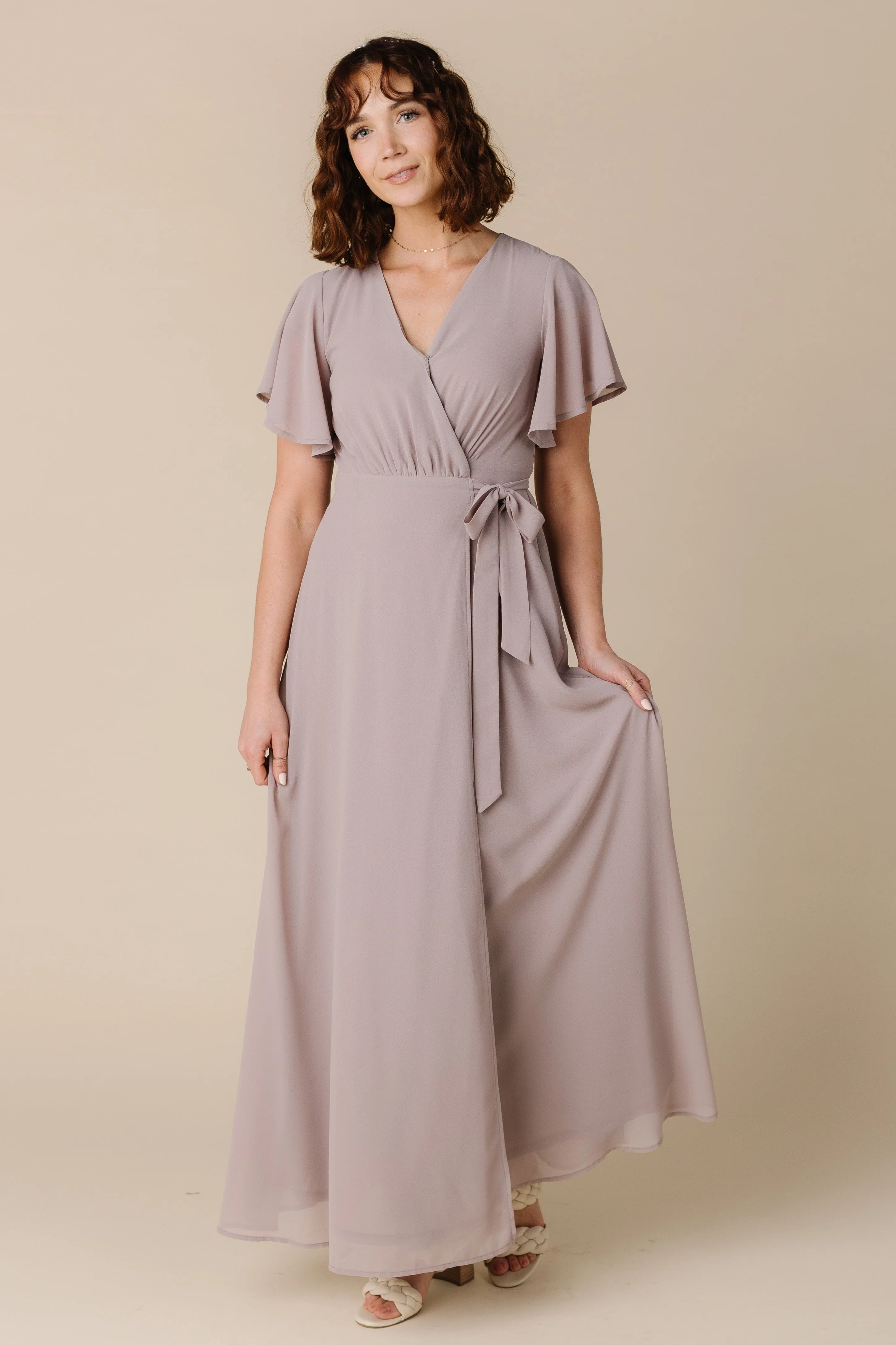 Naples Flutter Sleeve Wrap Maxi - Blush Taupe - Image 5