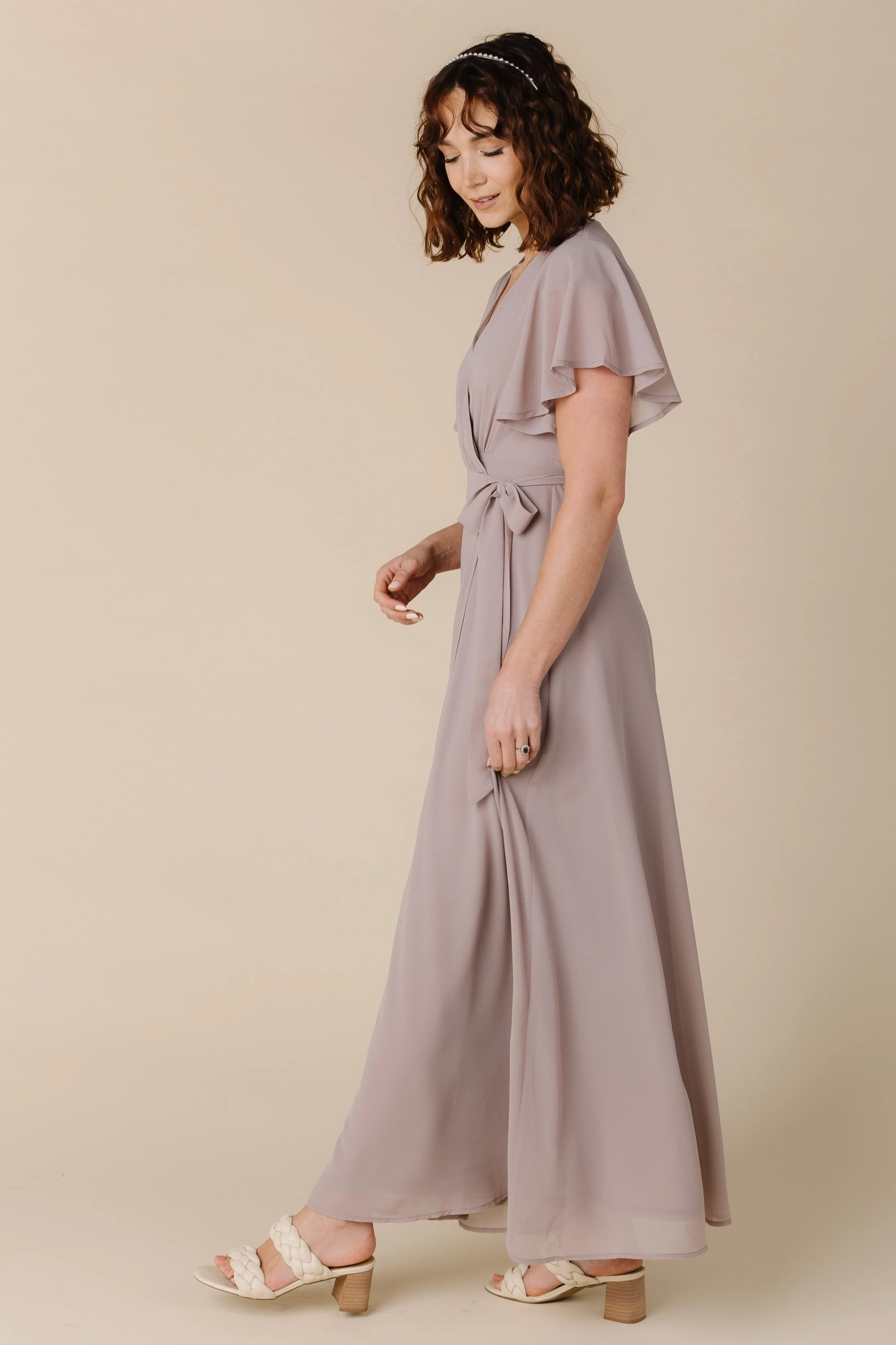 Naples Flutter Sleeve Wrap Maxi - Blush Taupe - Image 6