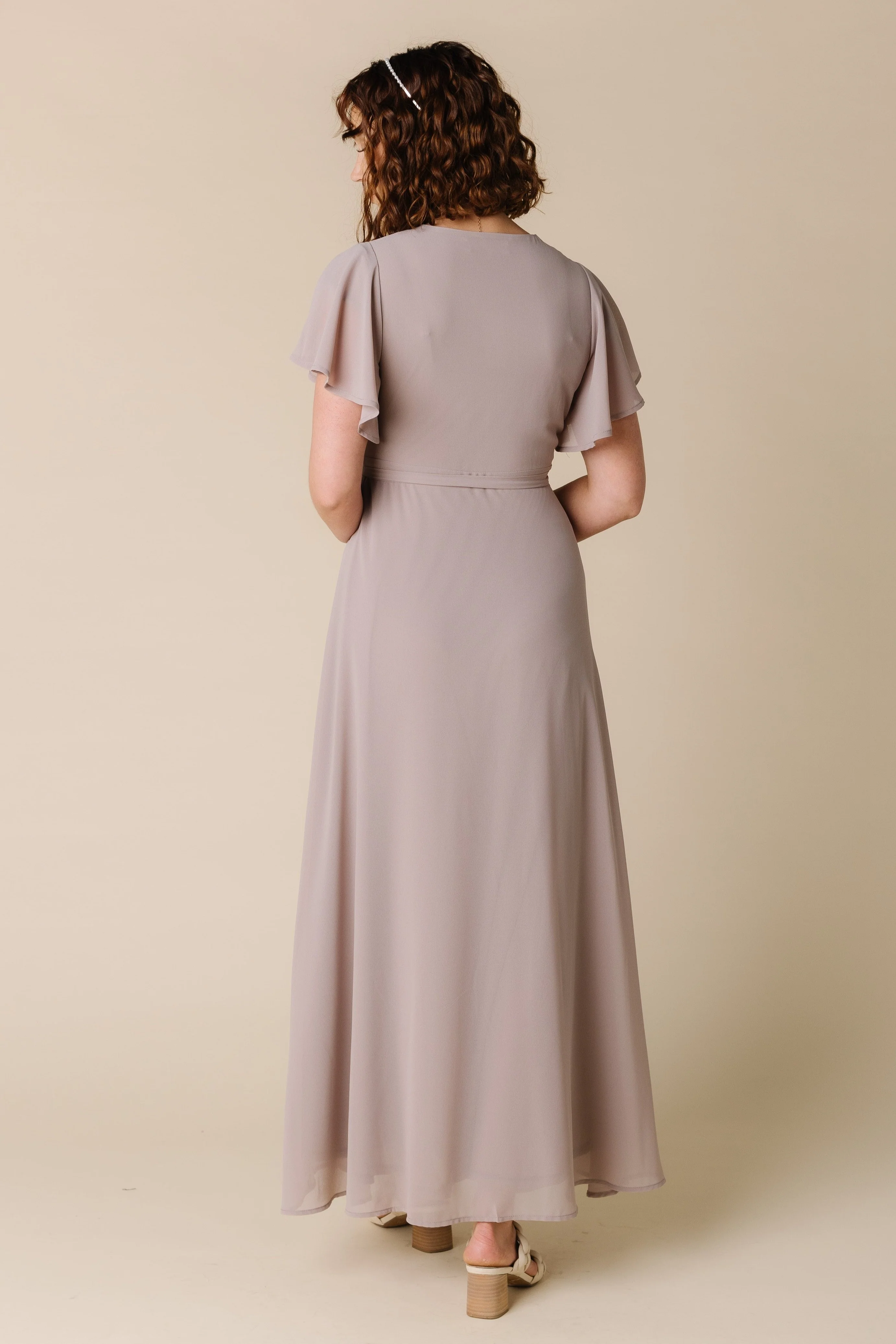 Naples Flutter Sleeve Wrap Maxi - Blush Taupe - Image 7