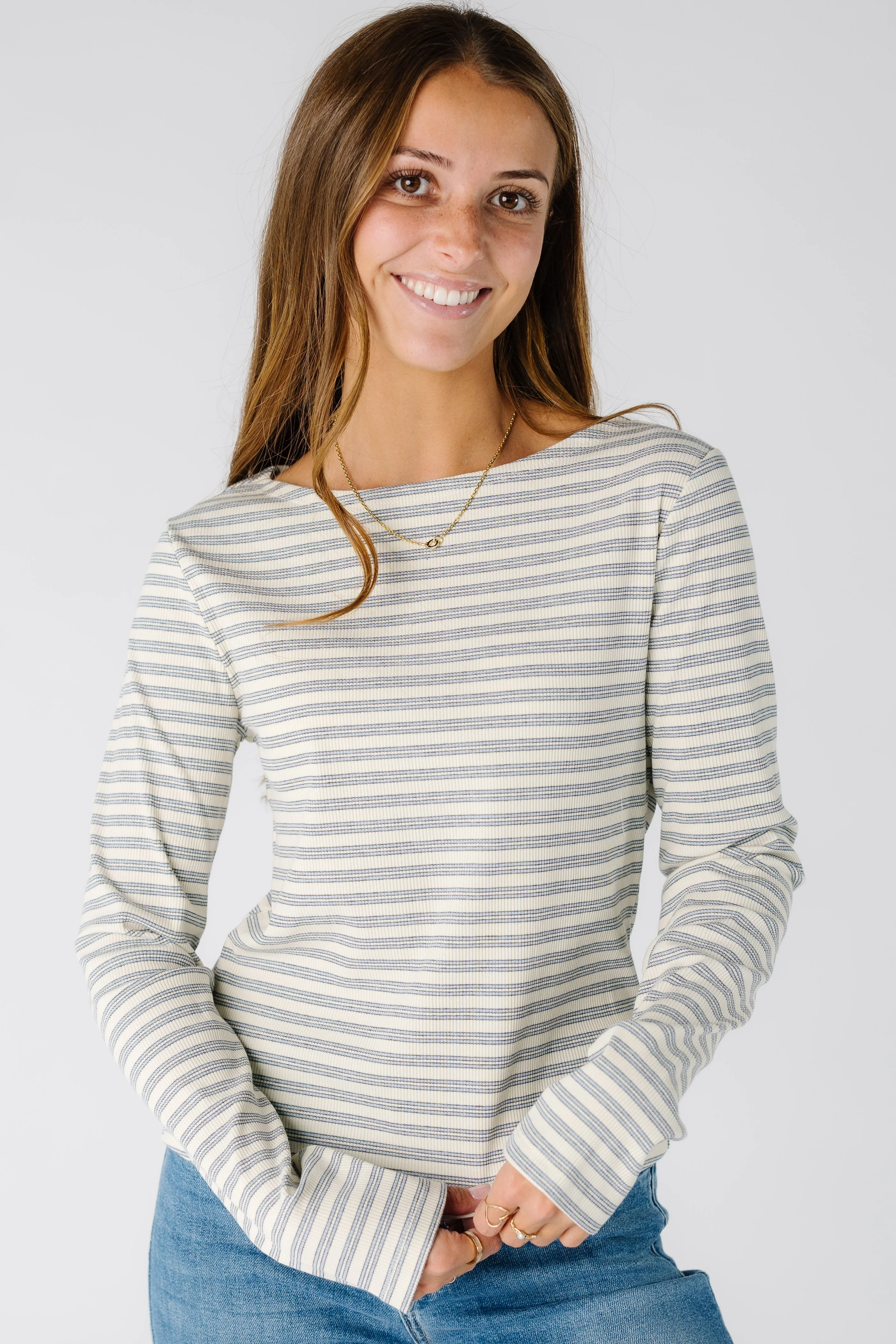 The Jessica Ribbed Long Sleeve Striped Tee - Image 2