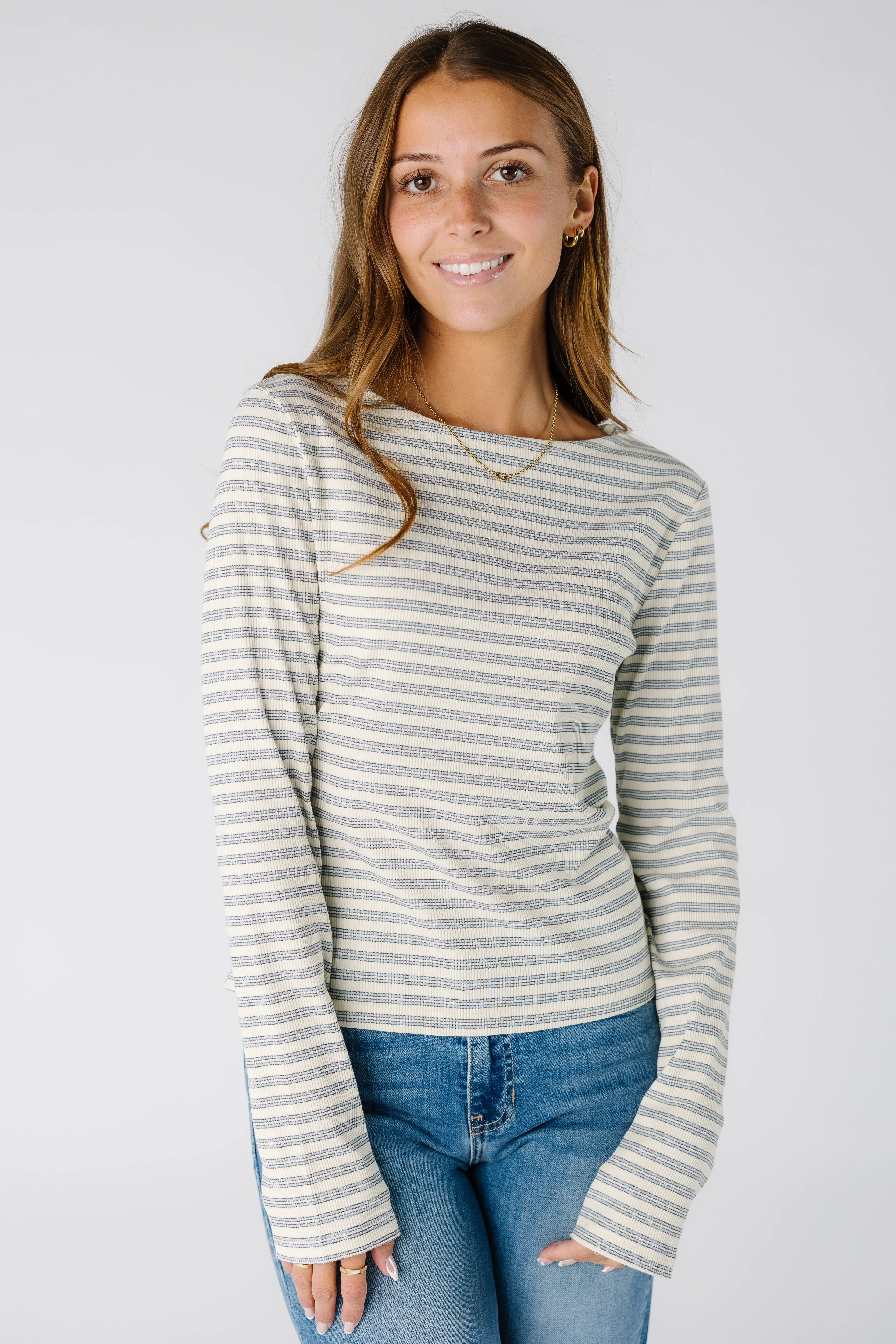 The Jessica Ribbed Long Sleeve Striped Tee - Image 3
