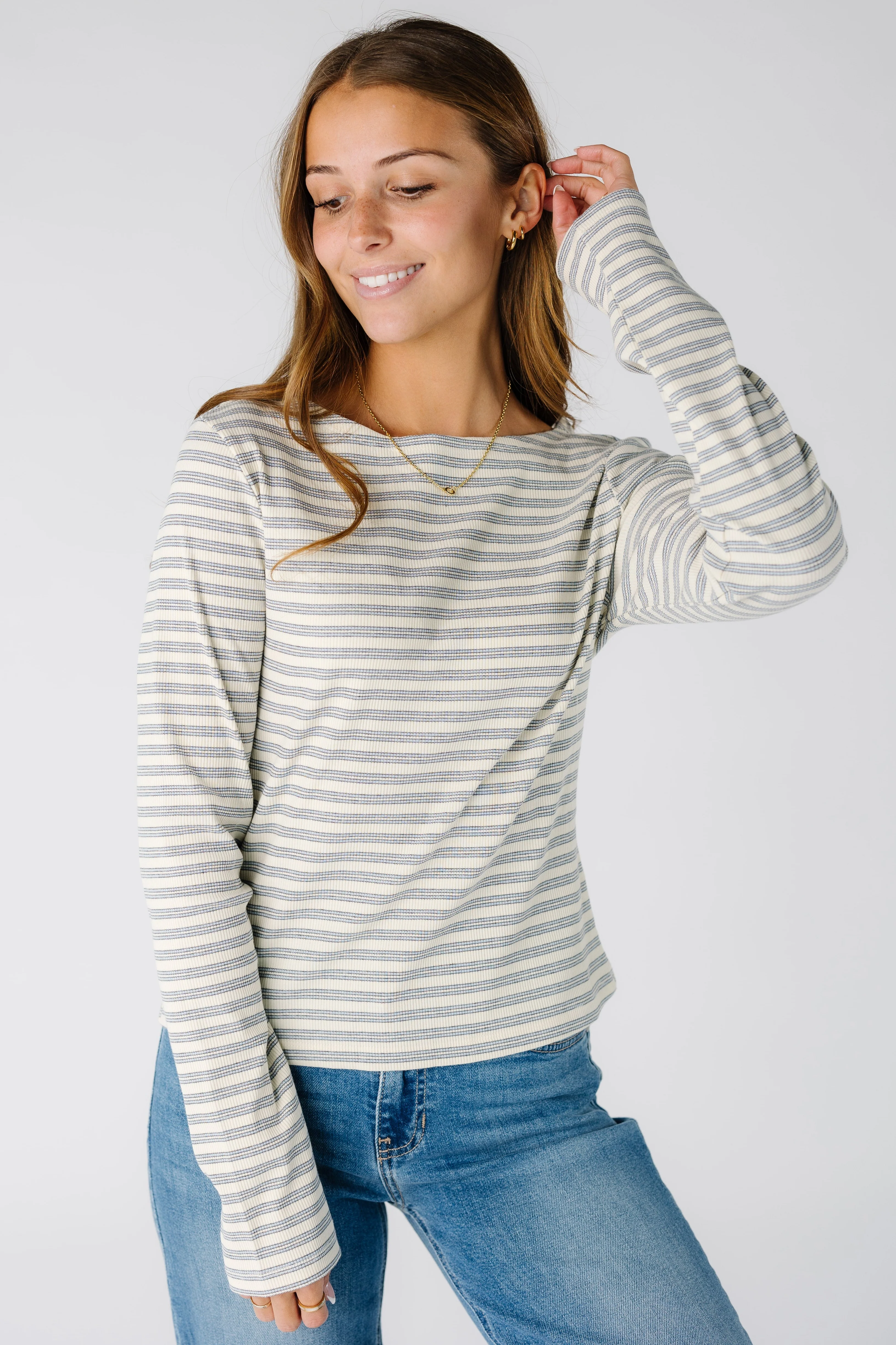 The Jessica Ribbed Long Sleeve Striped Tee - Image 4